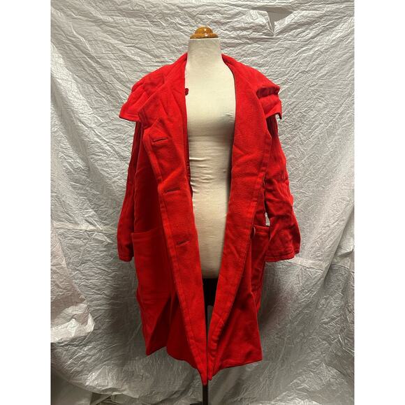 Vintage Louis Feraud Wool Red Buttoned Trench Coat Jacket Size 6